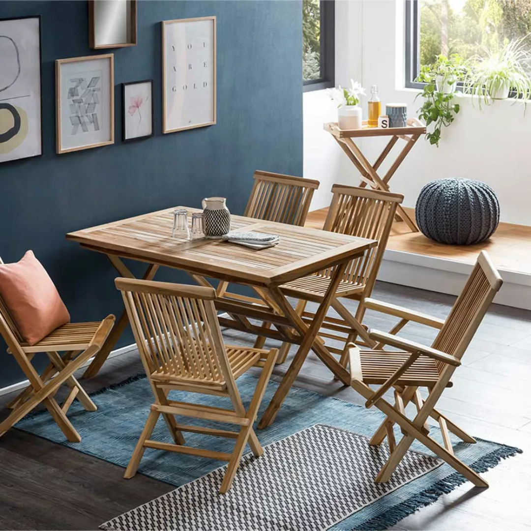 Terrassensitzgruppe aus Teak Massivholz sechs Sitzplätzen (siebenteilig) günstig online kaufen