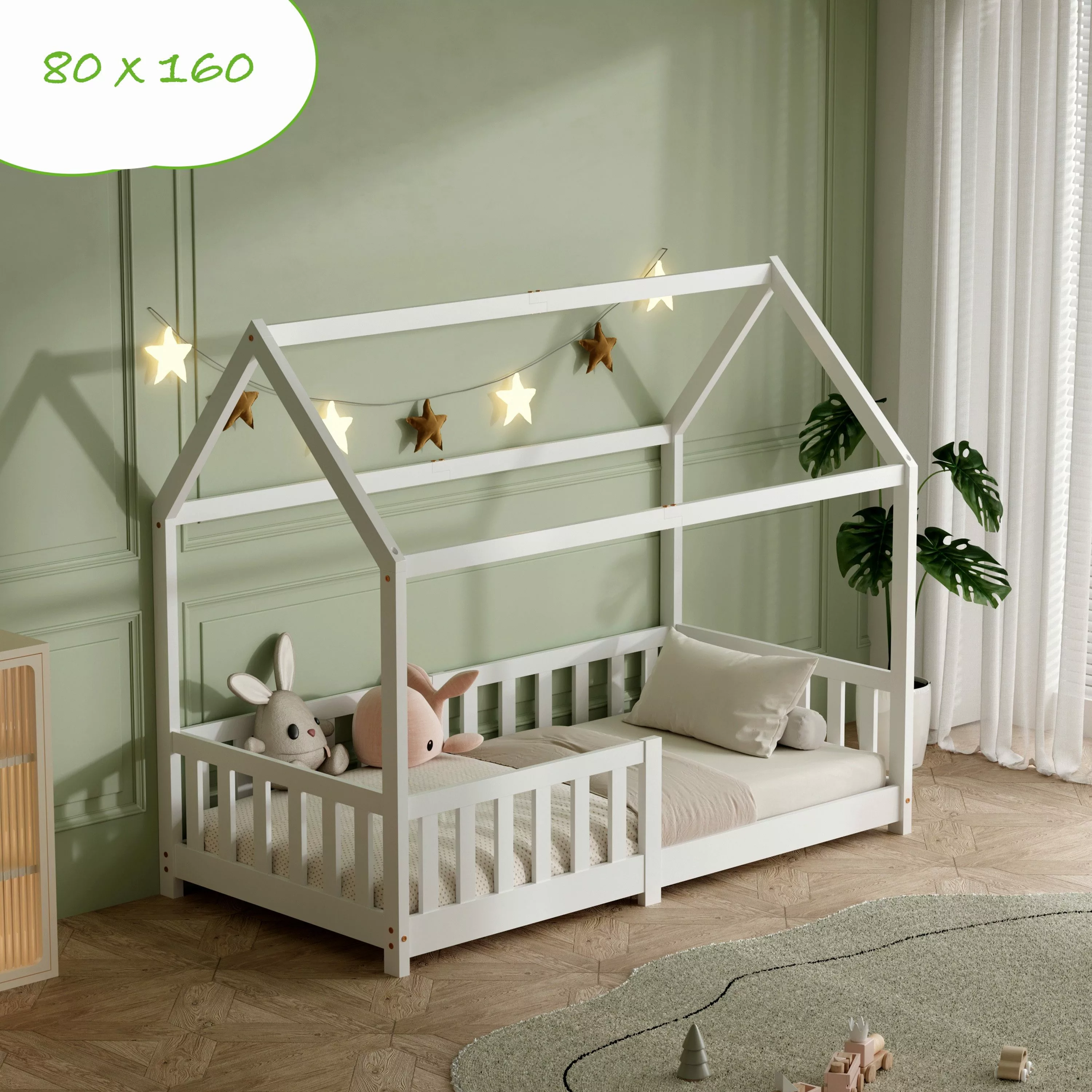 ecoMI Kinderbett Hausbett, Rausfallschutz, Lattenrost, 90x200 günstig online kaufen