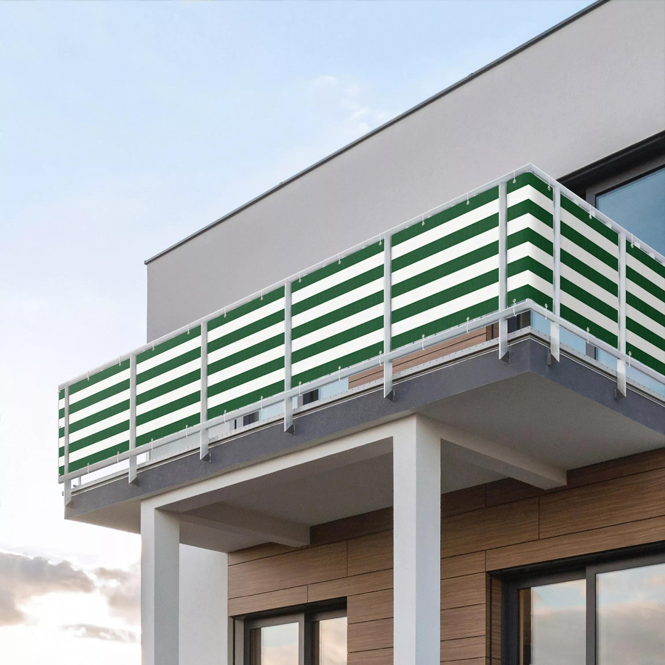 Balkon Sichtschutz Querstreifen in Waldgrün günstig online kaufen