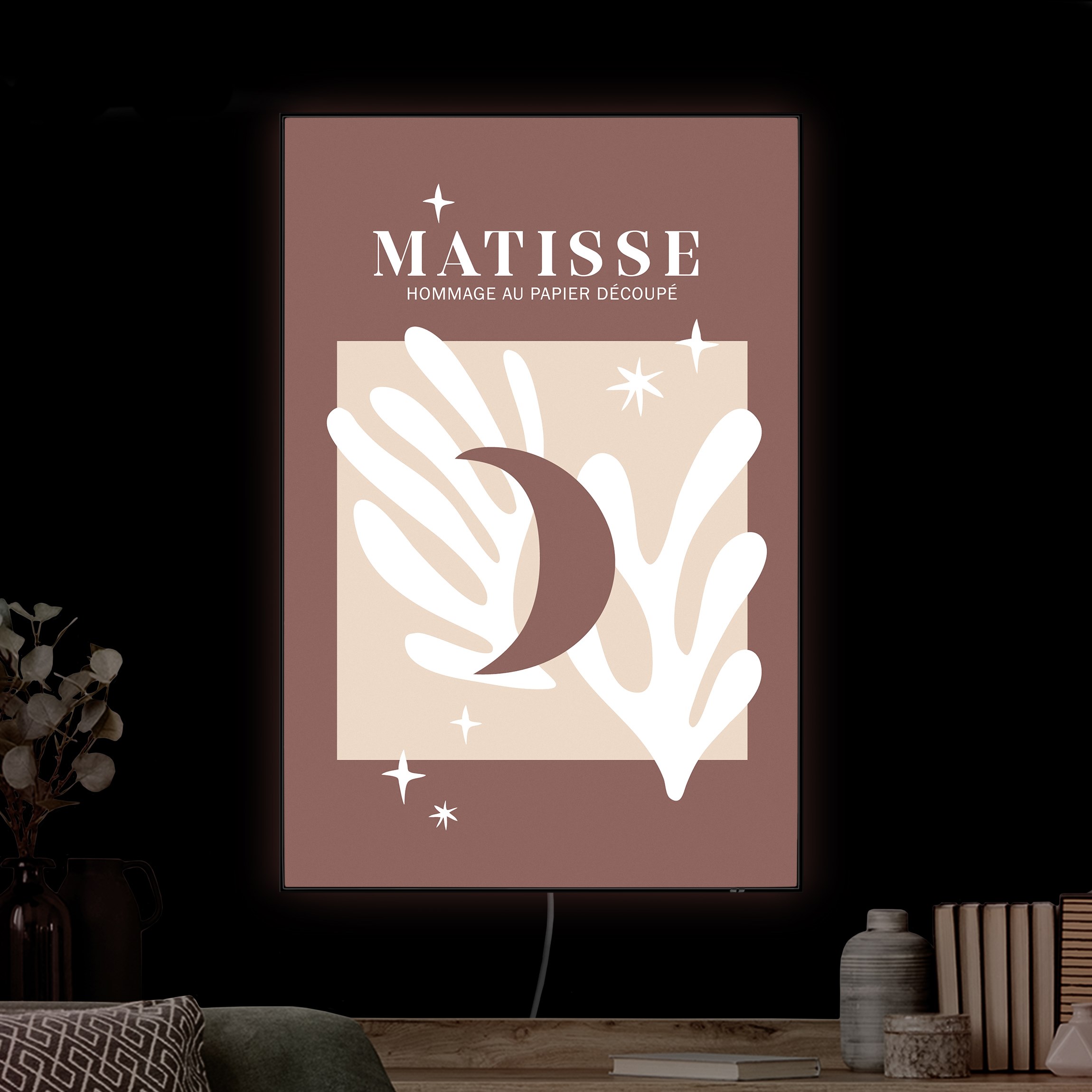 LED-Wechselbild Matisse Interpretation - Mond und Sterne Rot günstig online kaufen