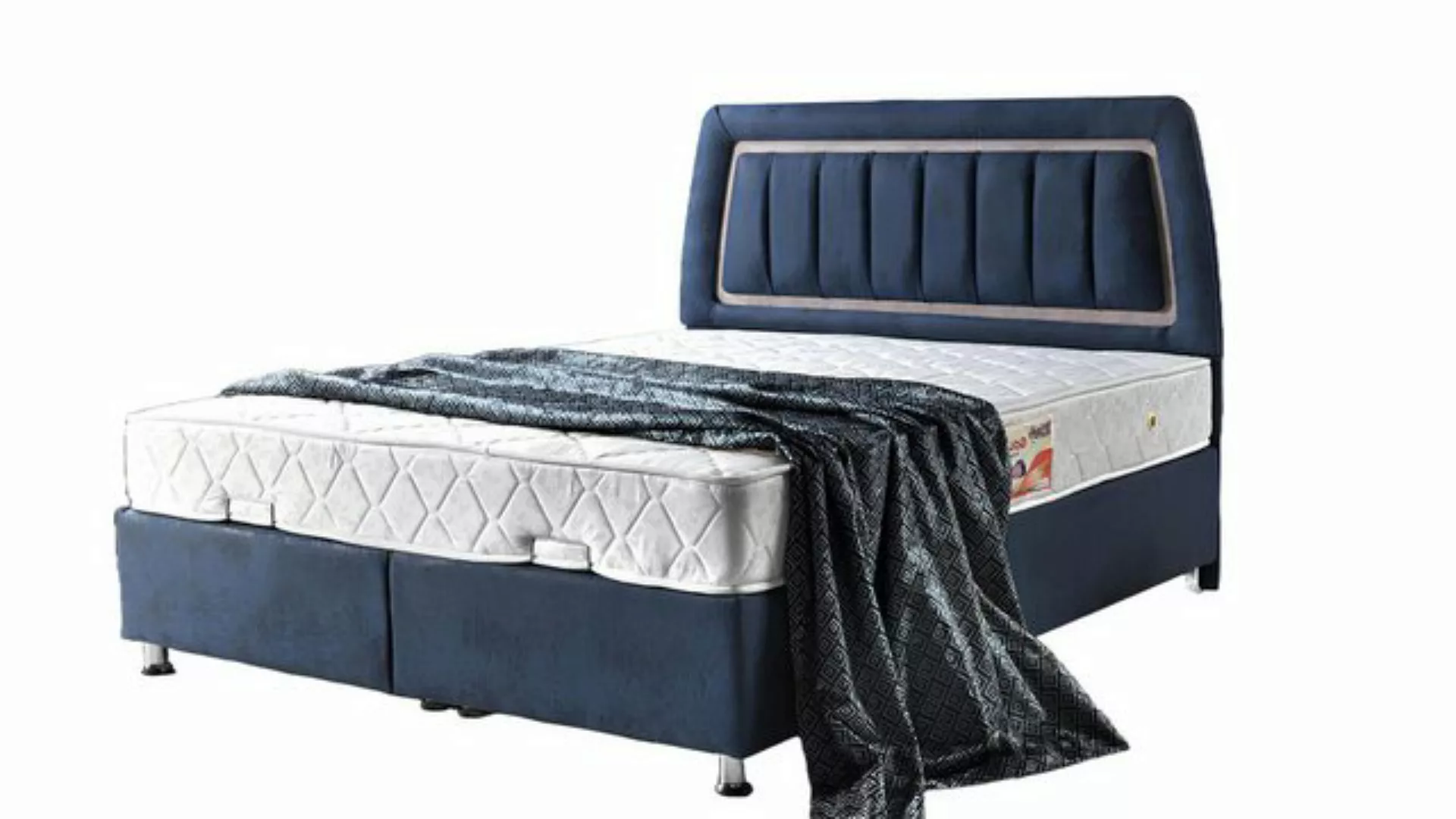 Xlmoebel Bett Luxuriöses Polsterbett mit Bettkasten in modernem blauen Desi günstig online kaufen