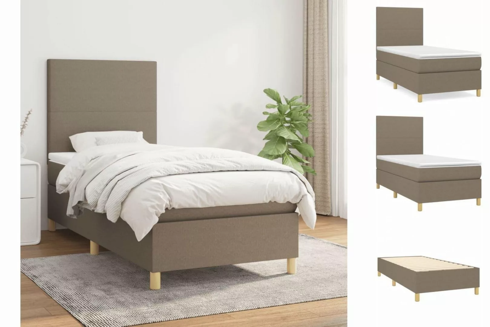 vidaXL Boxspringbett Boxspringbett mit Matratze Taupe 90x200 cm Stoff Bett günstig online kaufen