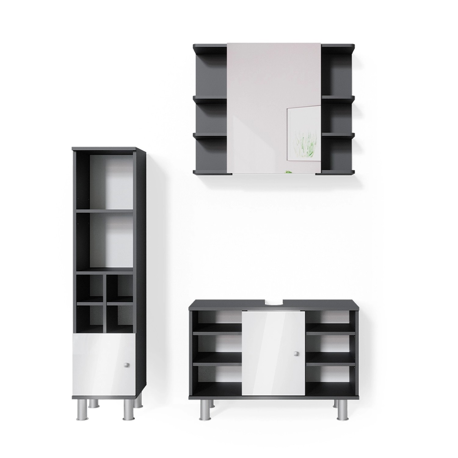 Vicco Badmöbel-Set Fynn, Anthrazit/Weiß, 3 Teile, günstig online kaufen