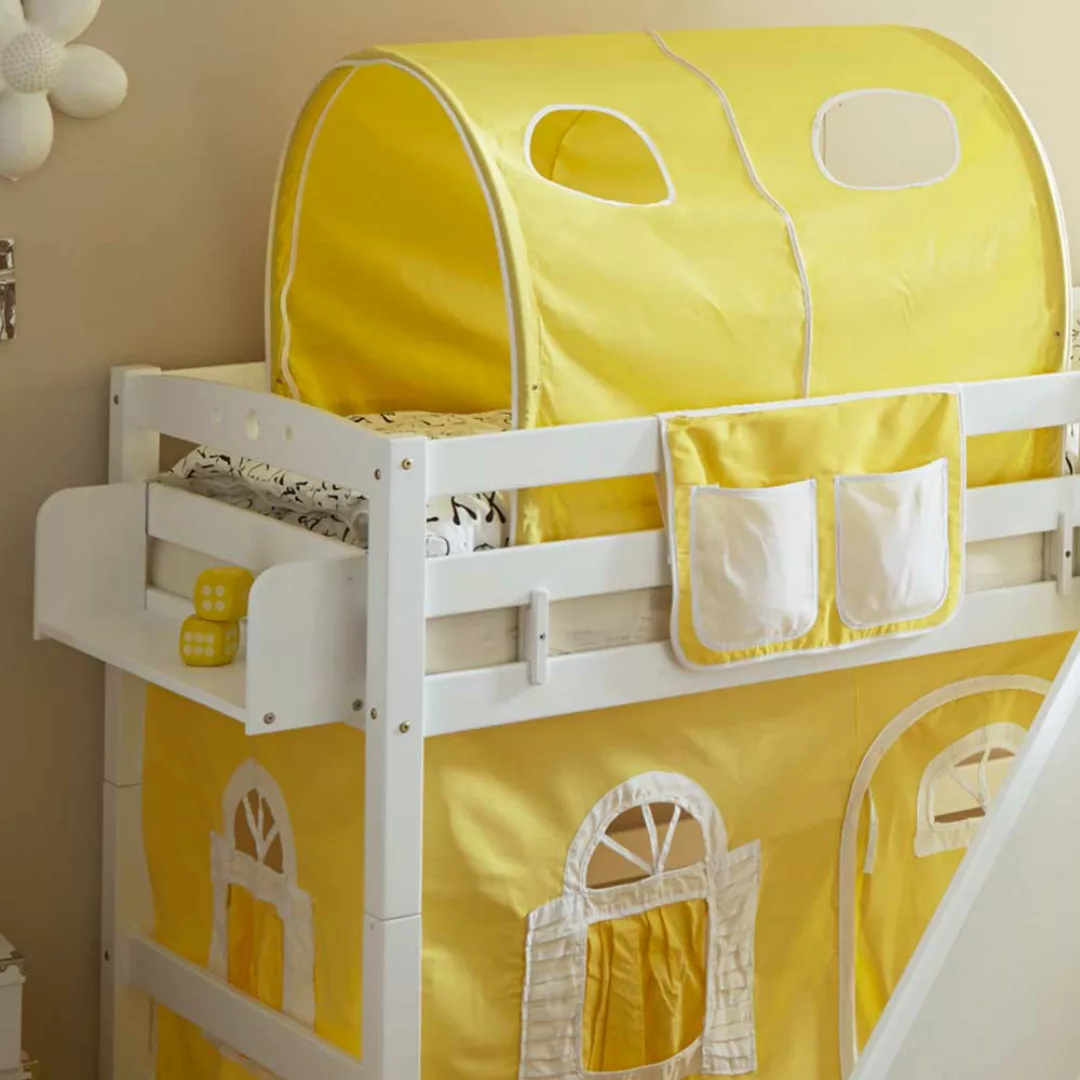 Kinder Rutschbett in Weiß und Gelb Vorhang und Tunnel günstig online kaufen