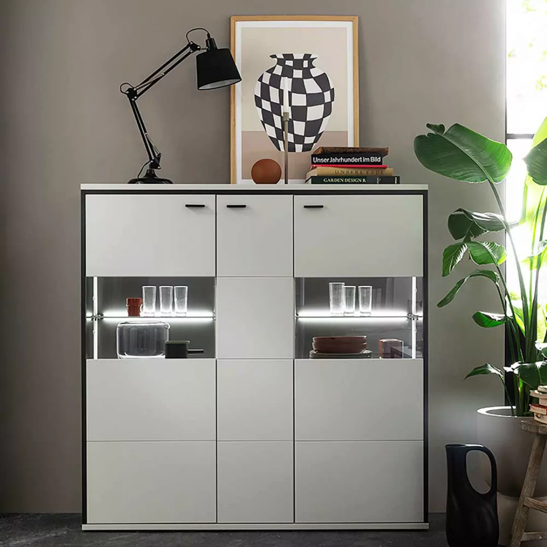 Esszimmer Highboard weiss und Schwarzgrau Glastüren günstig online kaufen