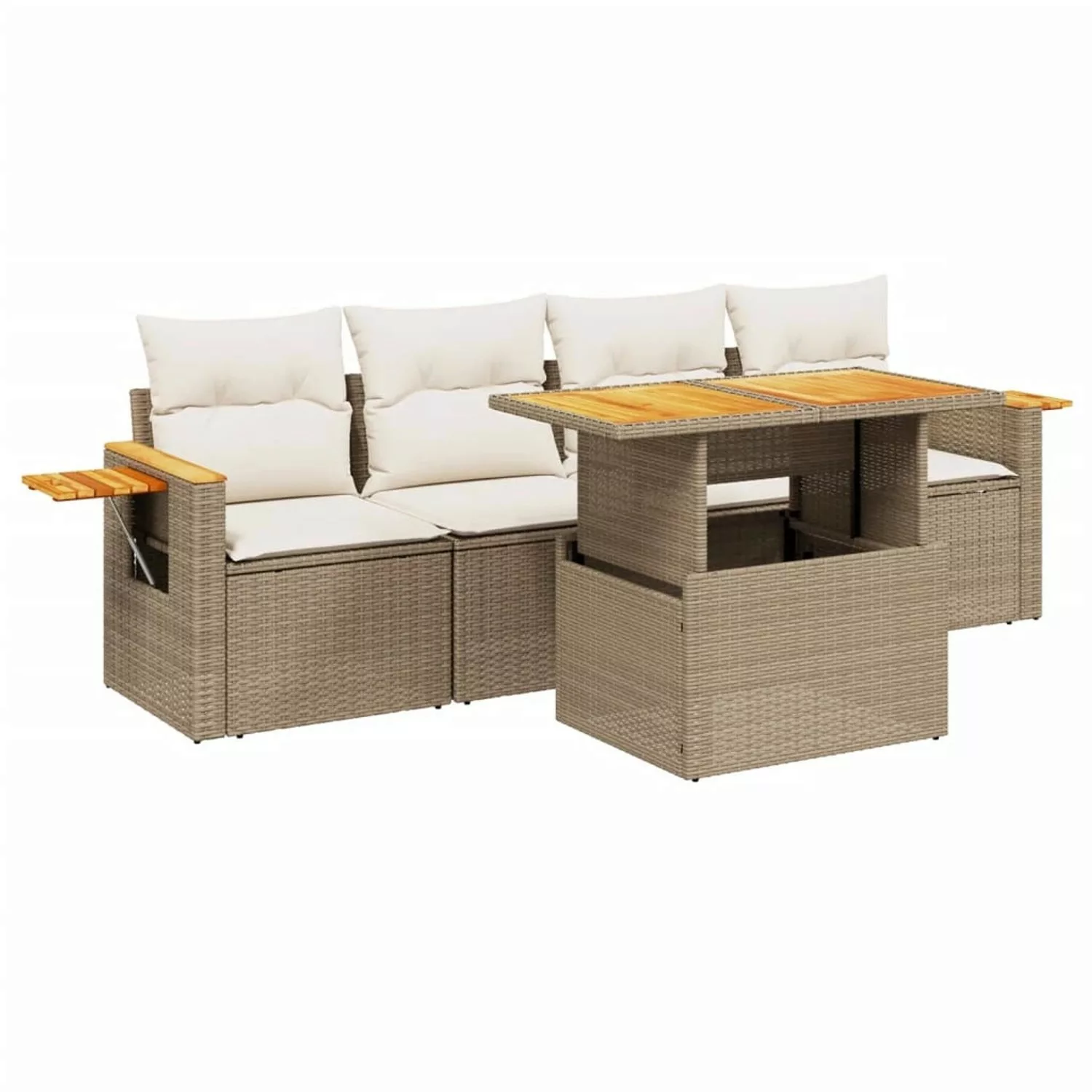 vidaXL 5-tlg Garten-Sofagarnitur mit Kissen Beige Poly Rattan Modell 202 günstig online kaufen