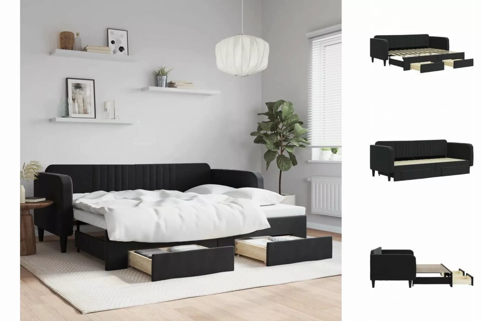 vidaXL Gästebett Gästebett Tagesbett Ausziehbar mit Schubladen Schwarz 90x2 günstig online kaufen