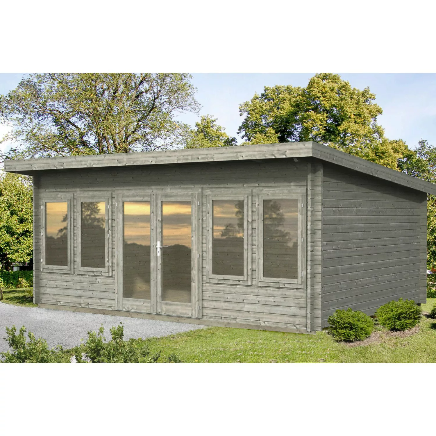 Palmako Lisa Holz-Gartenhaus Grau Pultdach Tauchgrundiert 530 cm x 380 cm günstig online kaufen