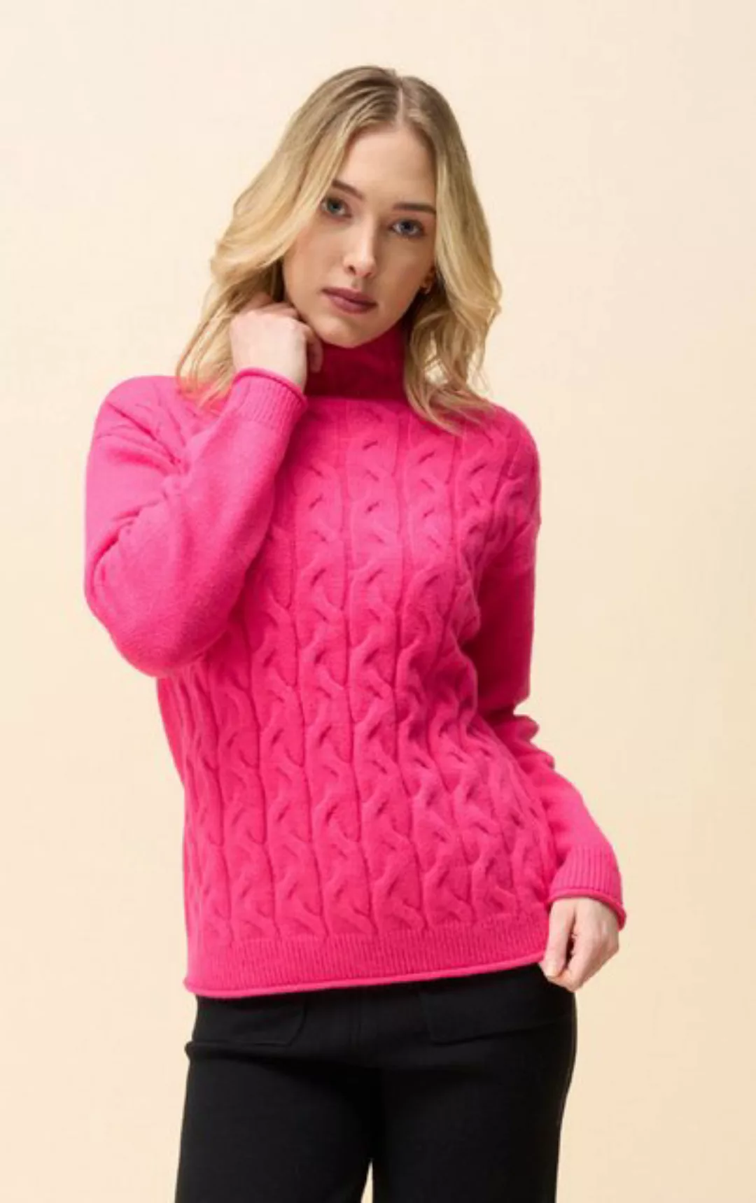 Passioni Strickpullover Stylischer kuscheliger Pullover pink in Zopfmuster günstig online kaufen