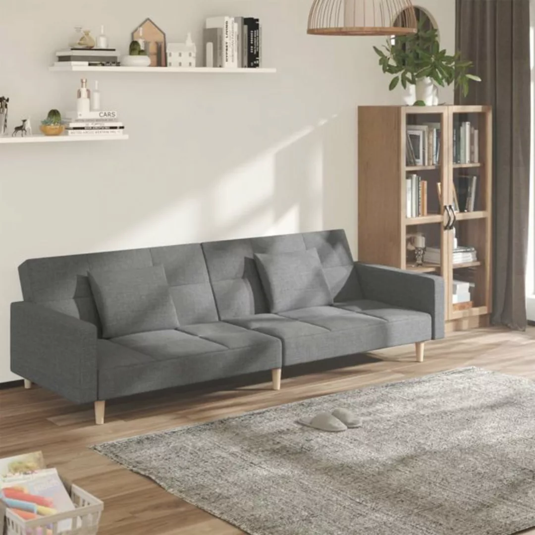 vidaXL Sofa Schlafsofa 2-Sitzer mit 2 Kissen Hellgrau Stoff günstig online kaufen