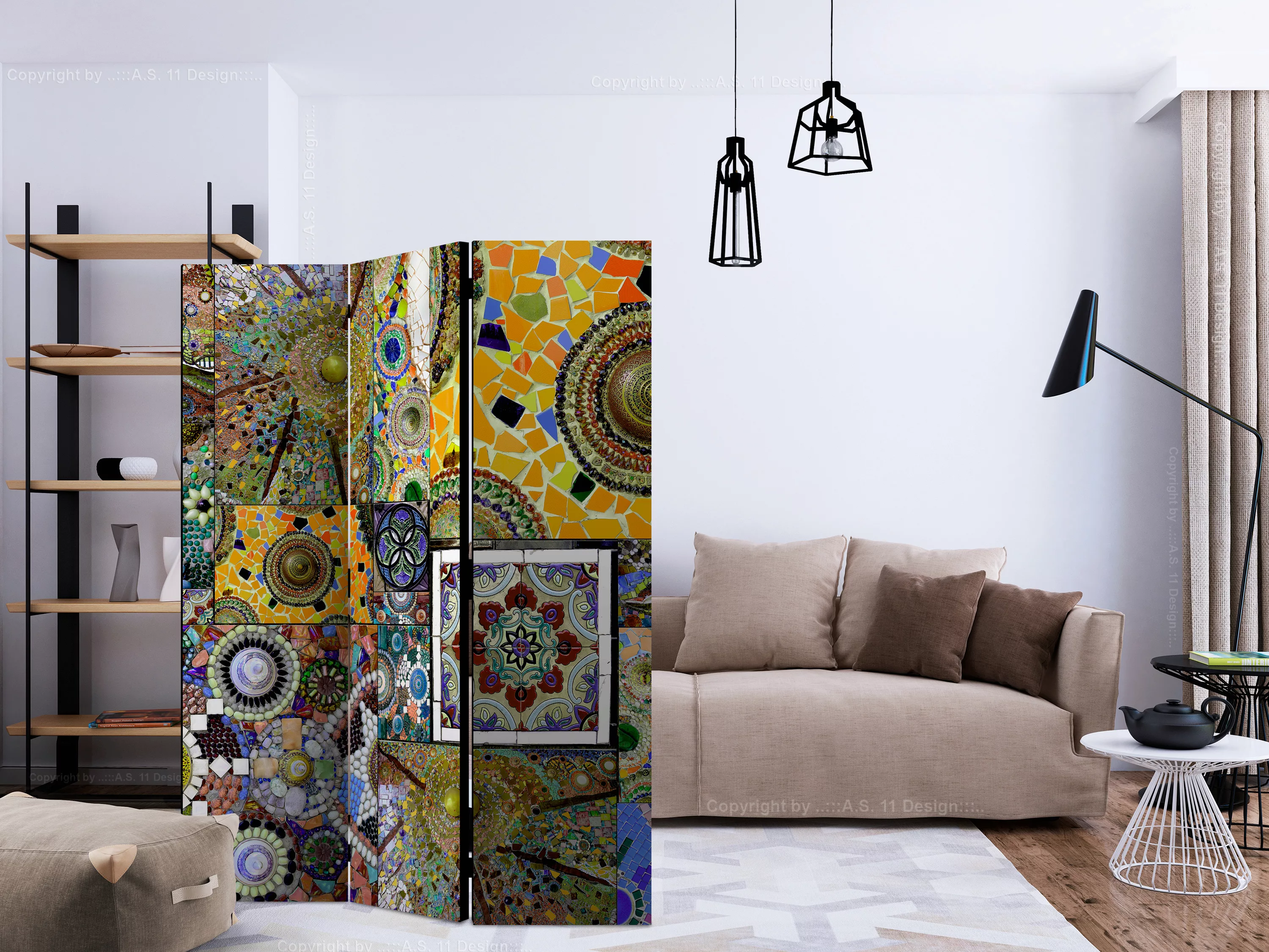 3-teiliges Paravent - Solar Mosaic [room Dividers] günstig online kaufen