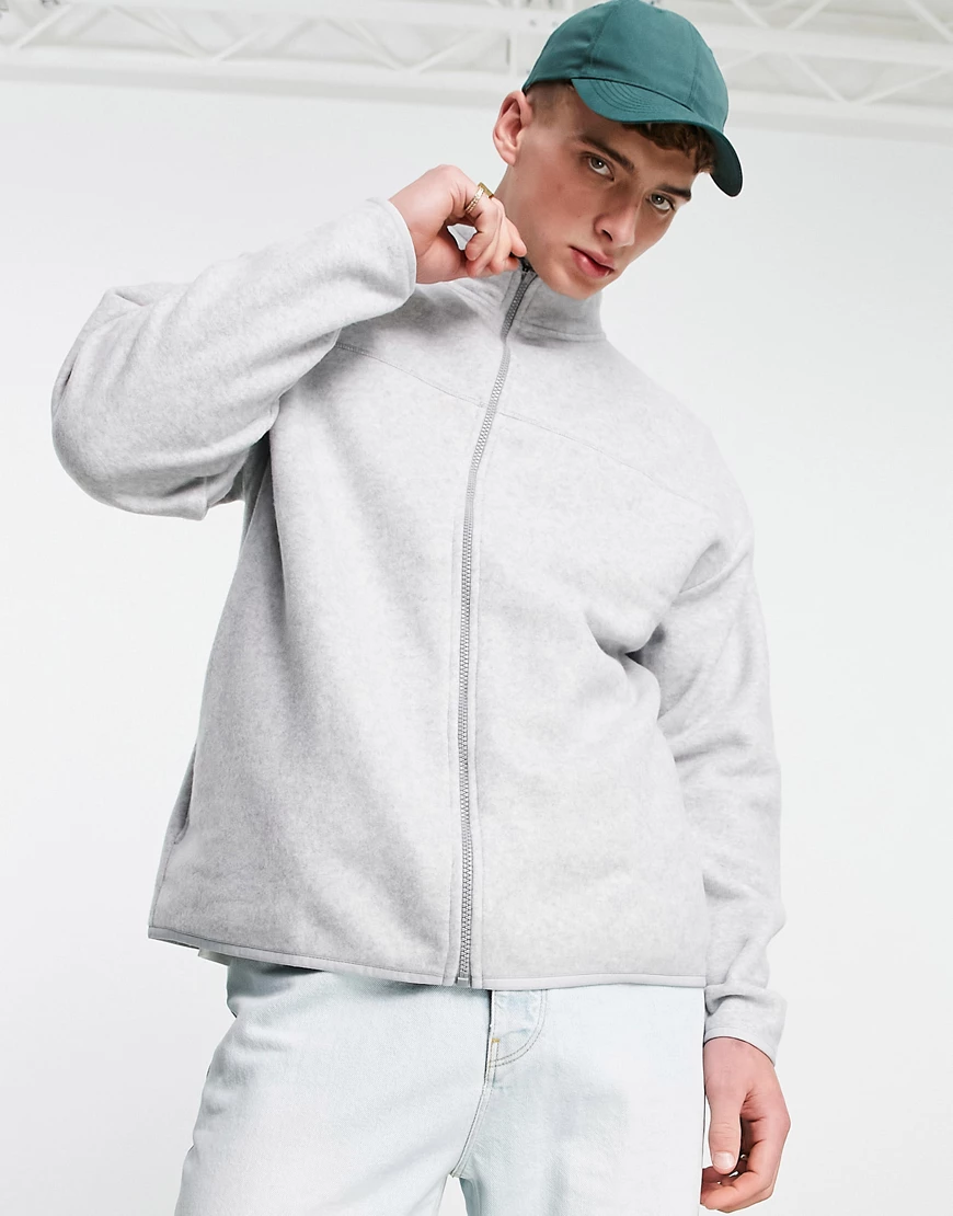 ASOS DESIGN – Oversize-Trainingsjacke aus Polarfleece in Kalkgrau günstig online kaufen