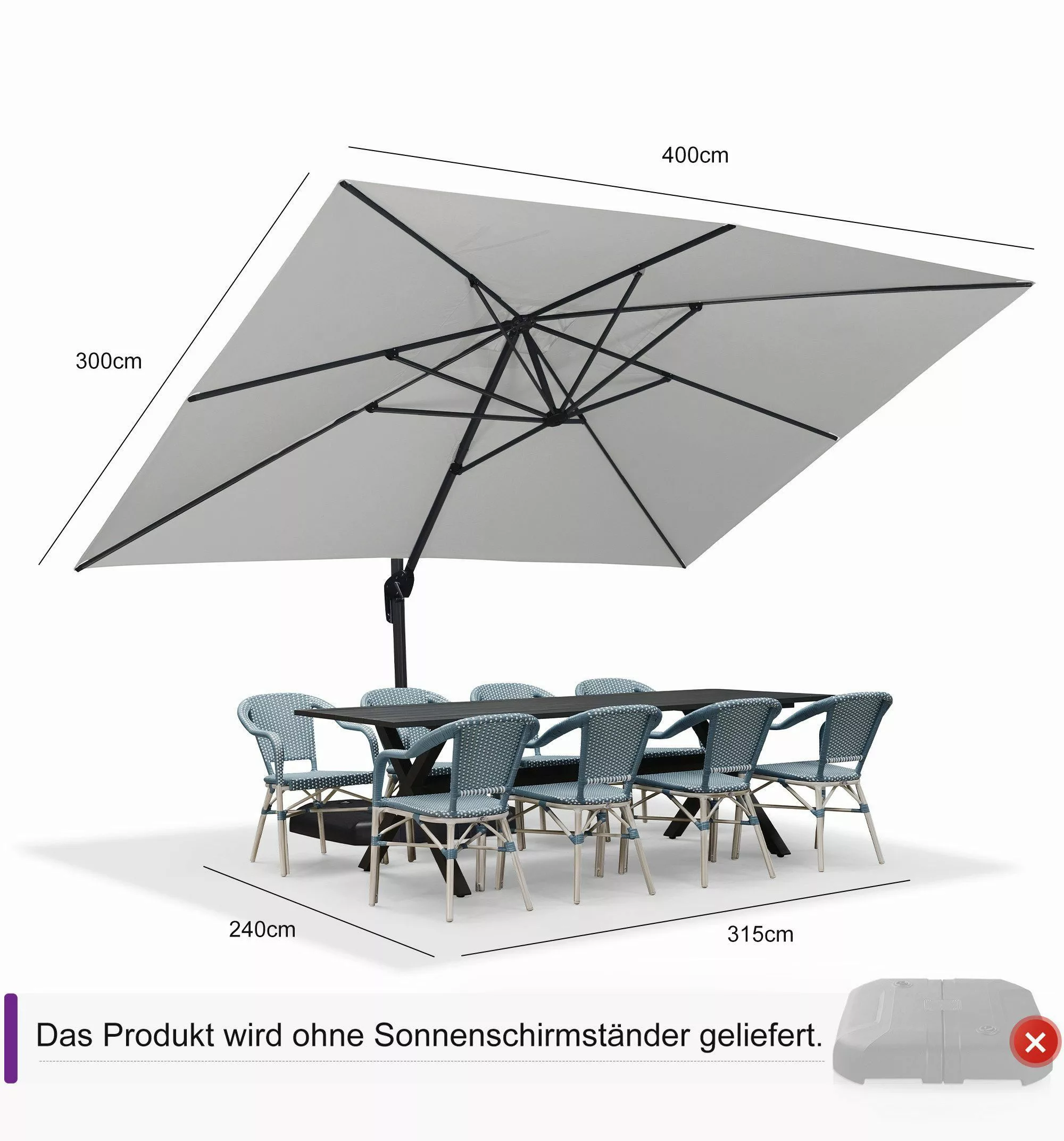PURPLE LEAF Ampelschirm Quadratischer Terrassenschirm, Alu günstig online kaufen