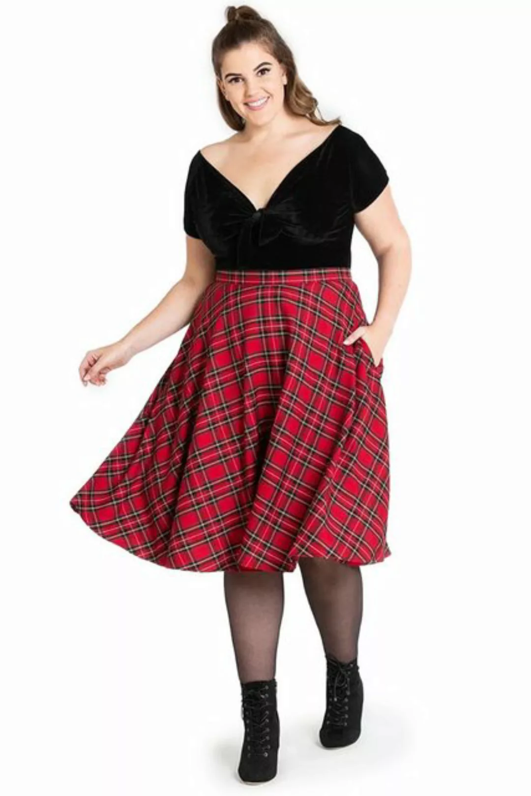 Hell Bunny A-Linien-Rock Irvine 50's Skirt Rot Tartan Vintage Karo Retro Ka günstig online kaufen