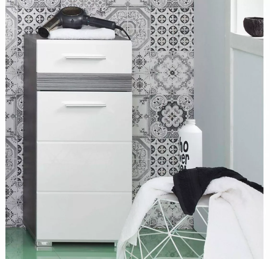 Lomadox Unterschrank ODRA-19 Badezimmer in Weiß Hochglanz mit Sardegna Rauc günstig online kaufen