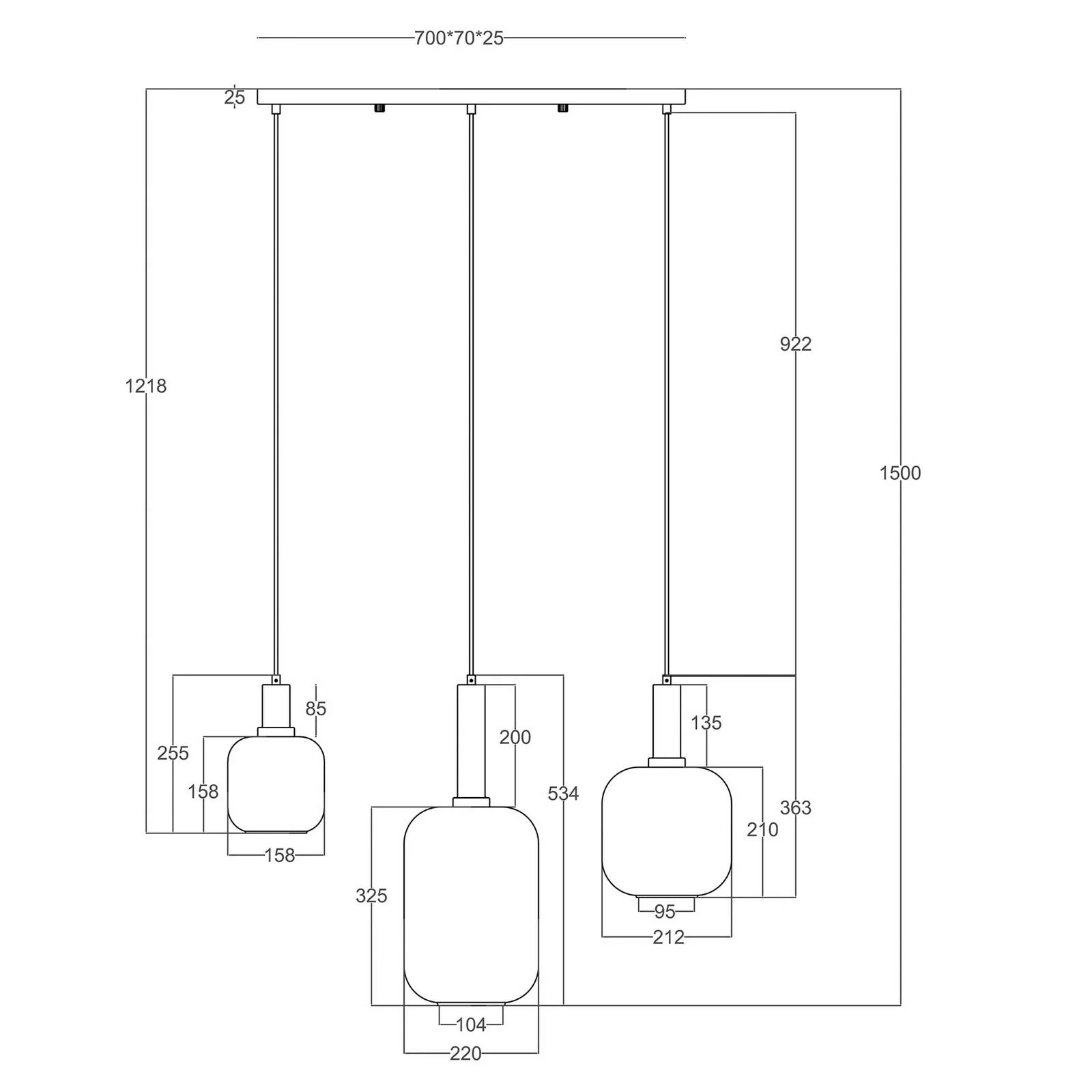 Hängeleuchte Fumo, Rauchglas, dreiflammig, linear günstig online kaufen