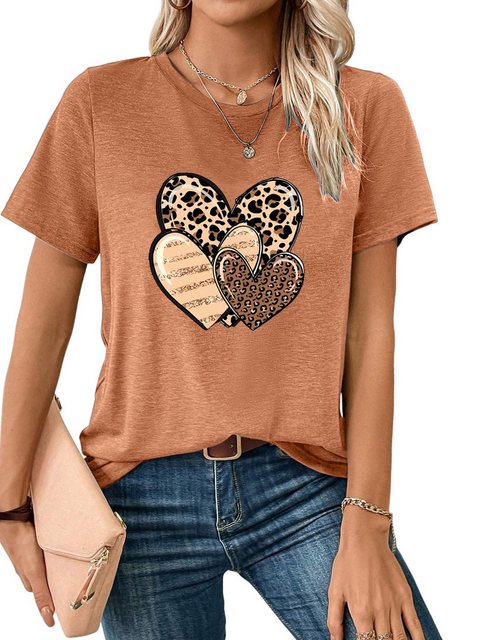 PYL Print-Shirt Damen Sommer Casual Basic Rundhalsshirt mit Kurzarm Locker günstig online kaufen