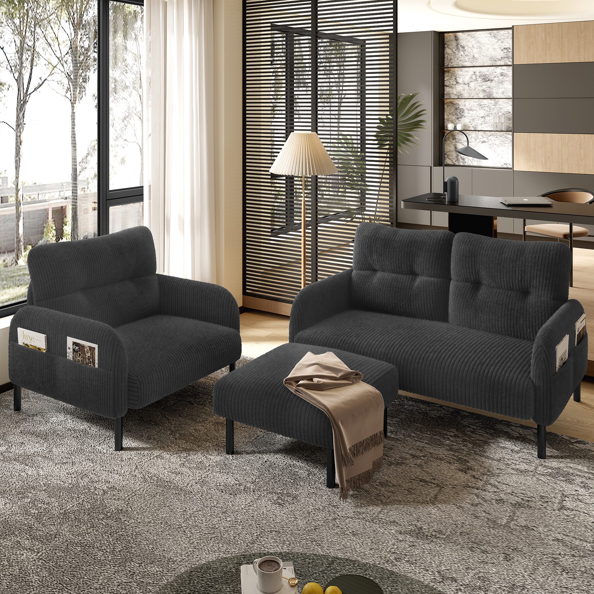 KLAM HOME Sofa Cord 3er-Set Sessel günstig online kaufen