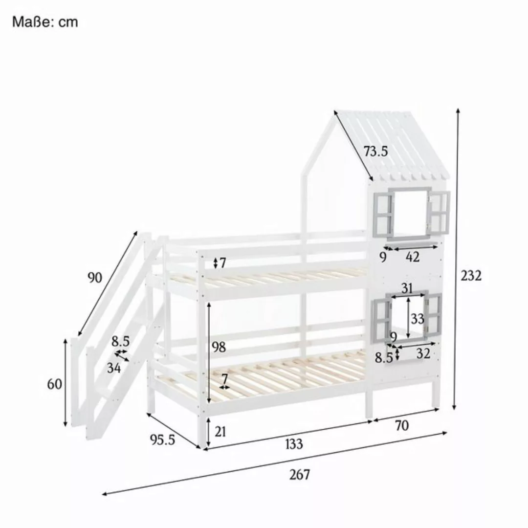 SOFTWEARY Etagenbett mit 2 Schlafgelegenheiten und Rollrost (90x200 cm), Ki günstig online kaufen