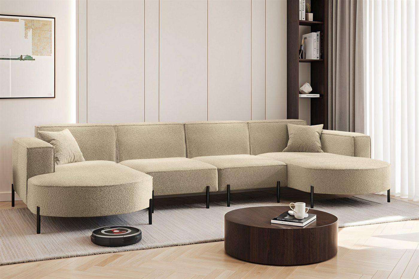 Fun Möbel Wohnlandschaft Sofa U-Form VALENCIA XL in Stoff, Für Saugroboter günstig online kaufen