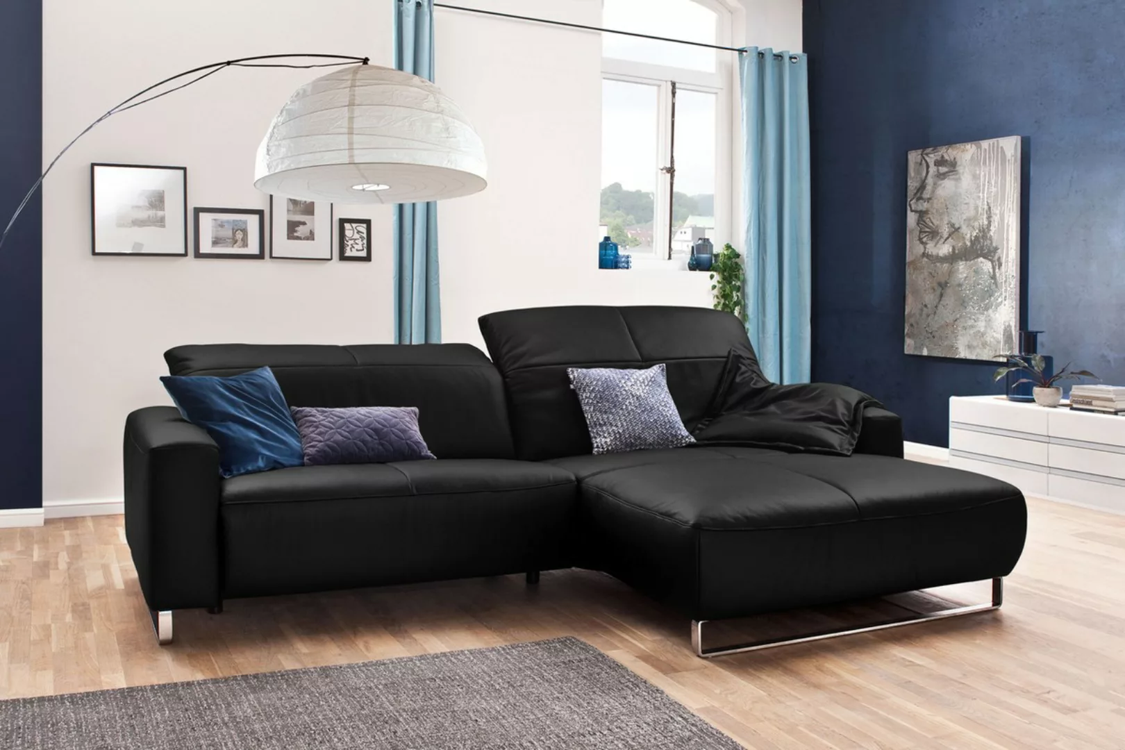KAWOLA Sofa YORK Leder Recamiere schwarz günstig online kaufen