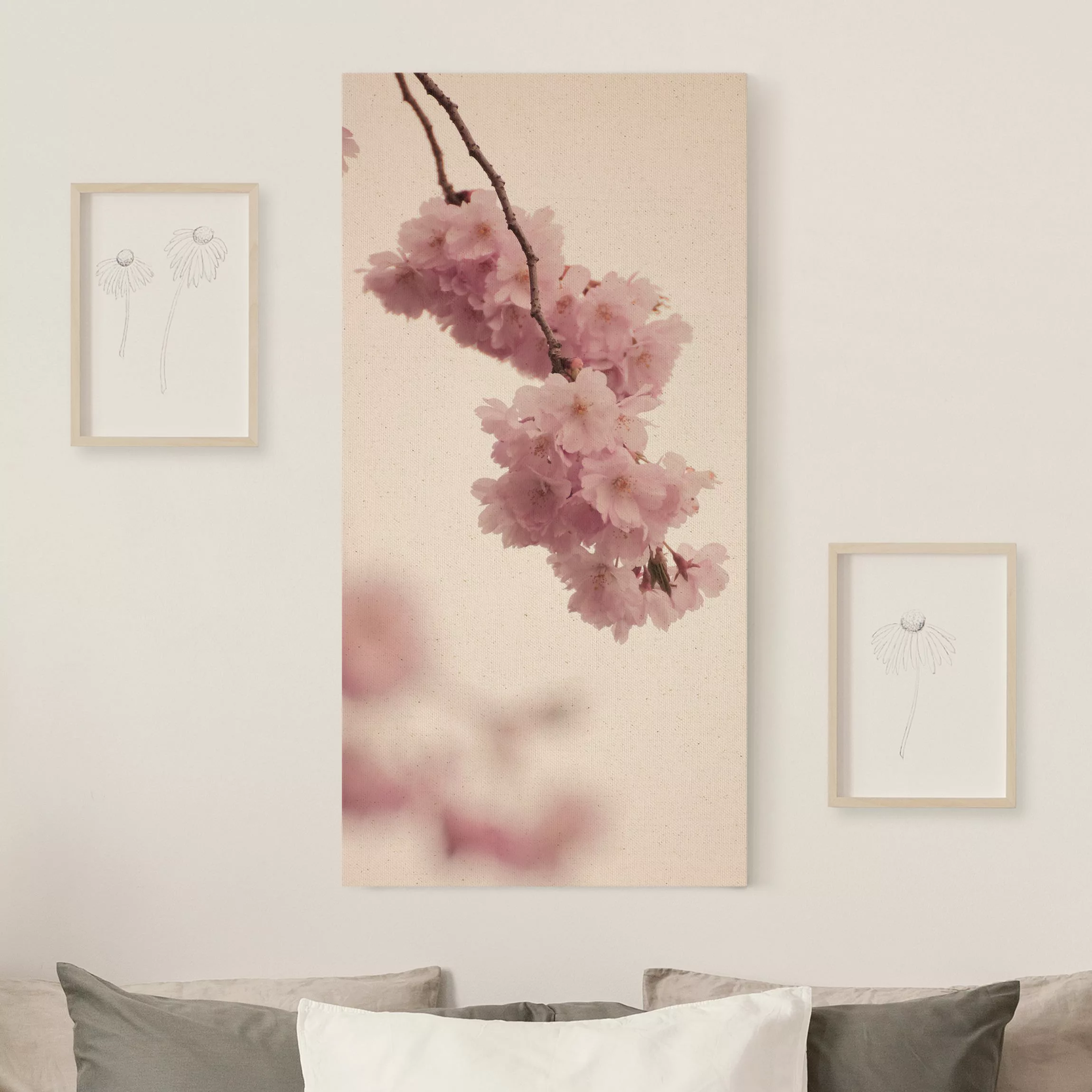 Leinwandbild auf Naturcanvas Zartrosane Frühlingsblüte mit Bokeh günstig online kaufen