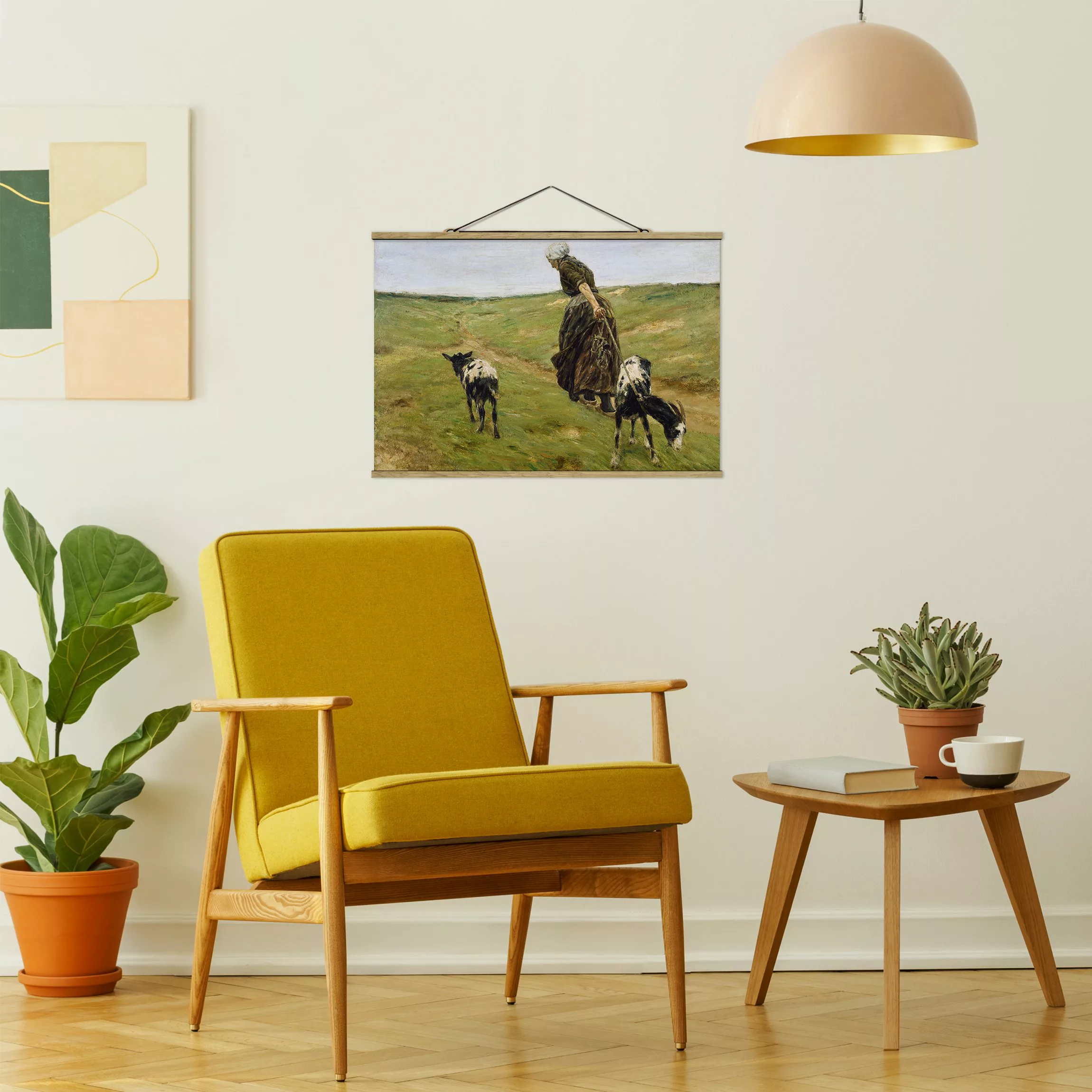 Stoffbild Tiere mit Posterleisten - Querformat Max Liebermann - Frau mit Ge günstig online kaufen