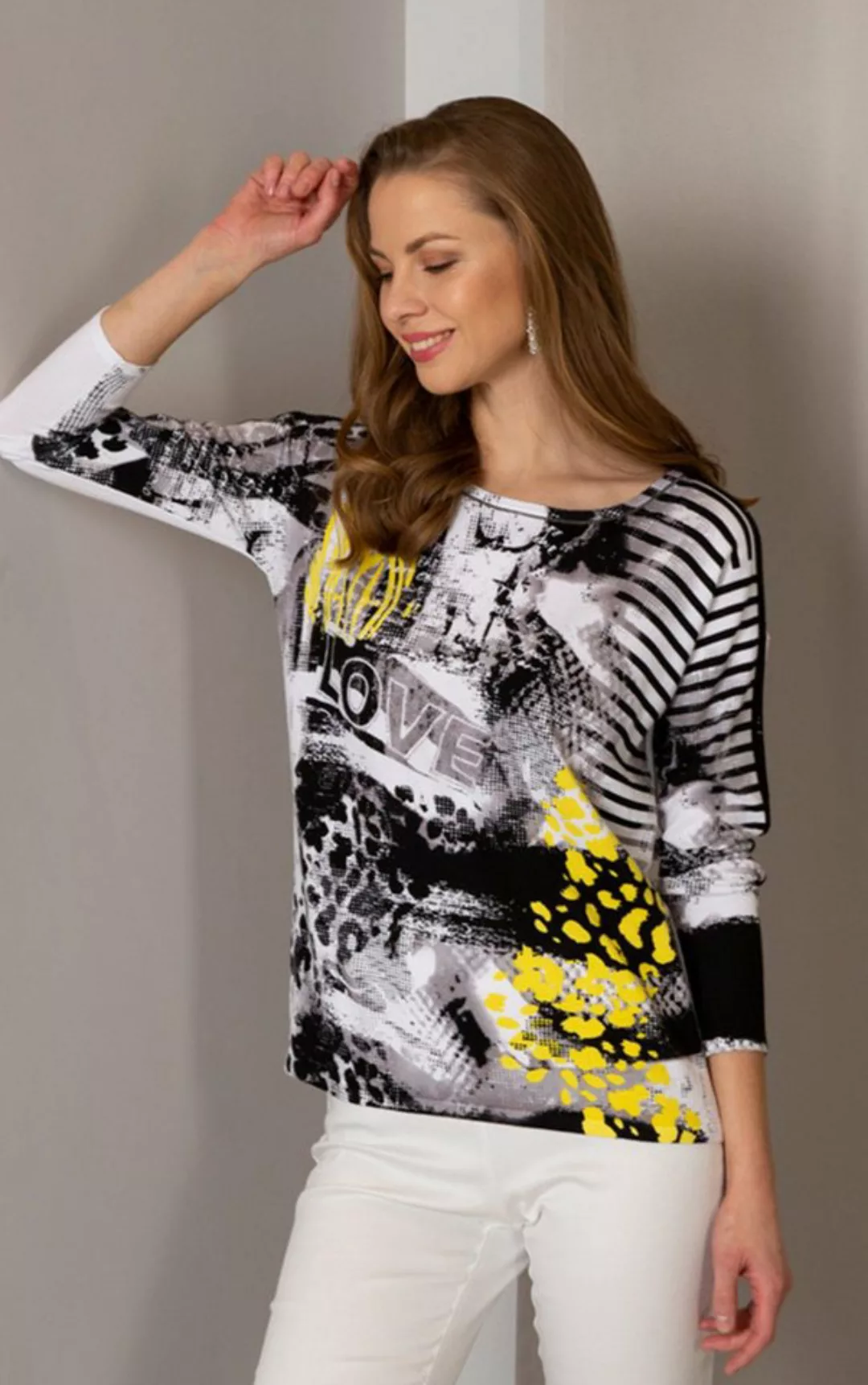 Passioni Strickpullover Sommerpullover mit abstraktem Print Design Schulter günstig online kaufen