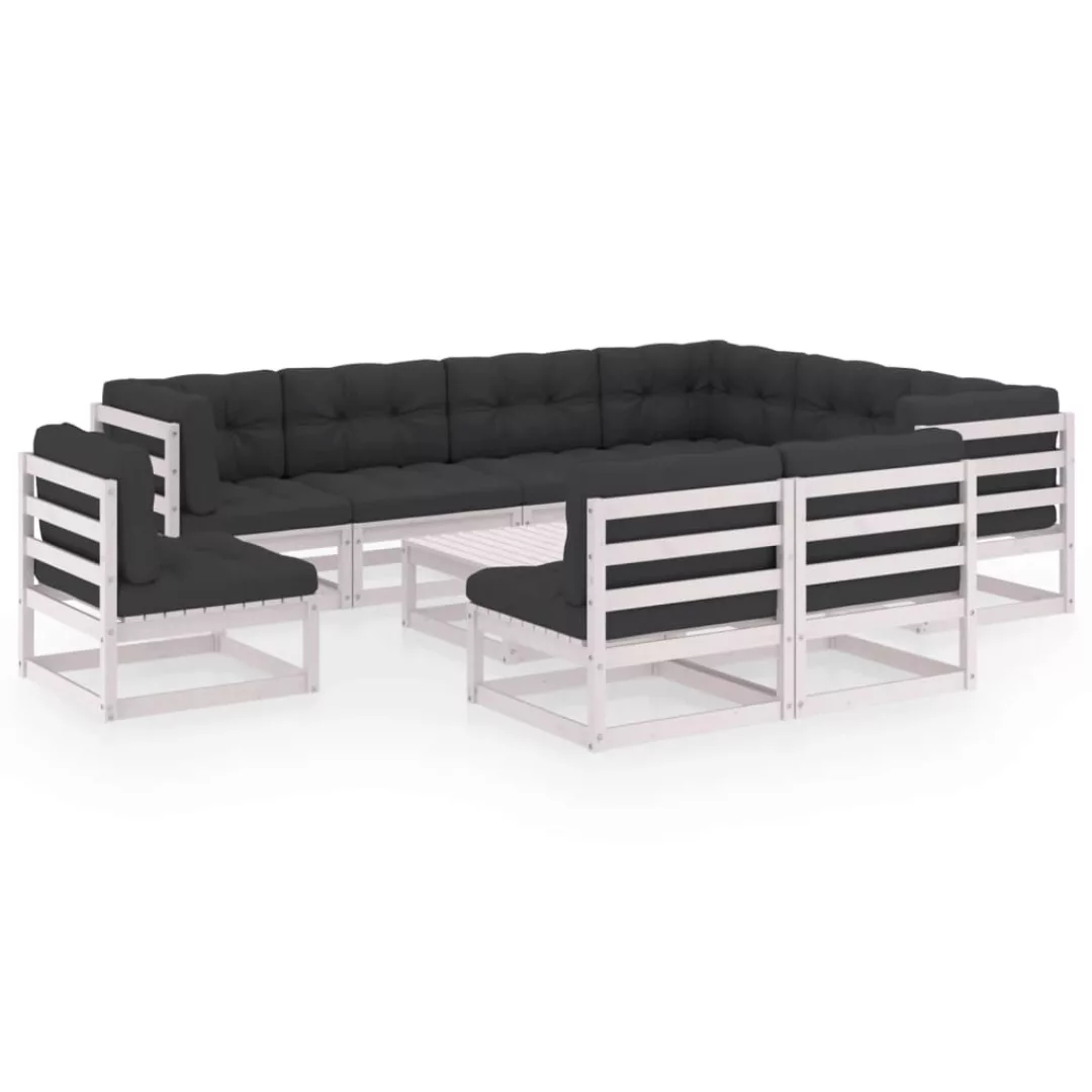 10-tlg. Garten-lounge-set Mit Kissen Weiß Kiefer Massivholz günstig online kaufen