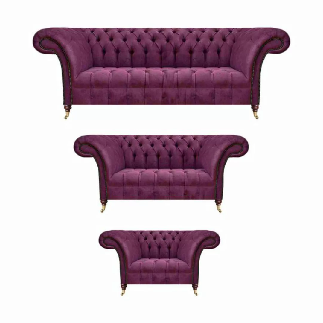 JVmoebel Chesterfield-Sofa Sofagarnitur Lila 3tlg Wohnzimmer Luxus Polsterm günstig online kaufen