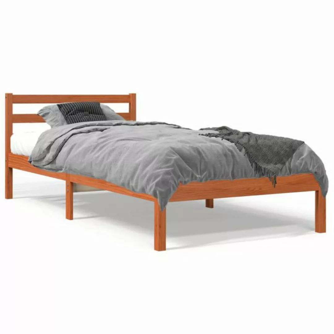 vidaXL Bettgestell Massivholzbett Wachsbraun 90x200 cm Kiefer Bett Bettgest günstig online kaufen