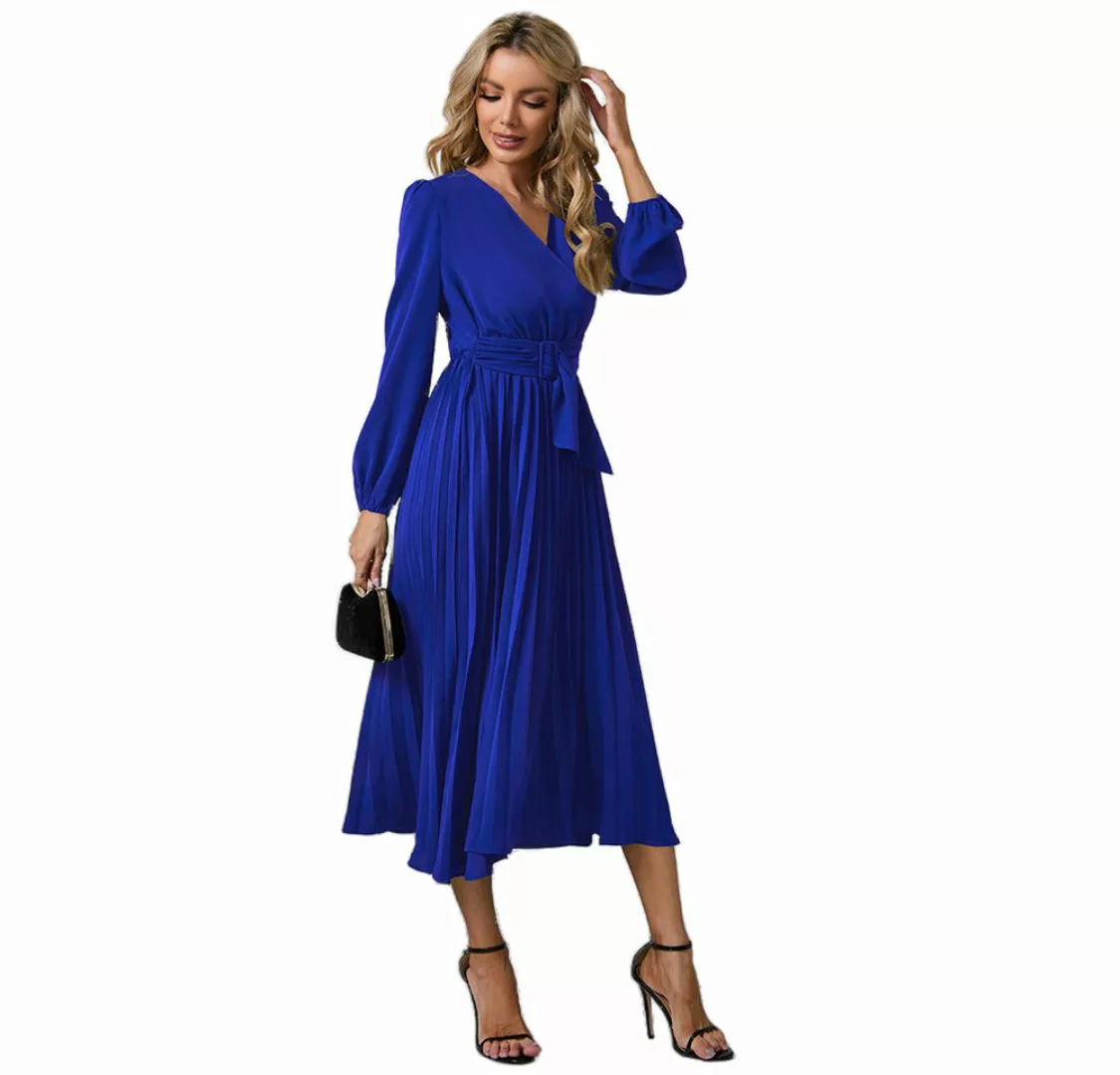 ZWY Maxikleid Langärmliges, schmal geschnittenes, plissiertes Kleid mit Gür günstig online kaufen