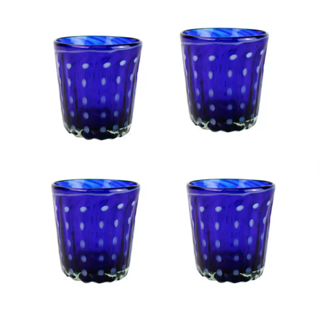 Gläser 4er Set Gepunktet Blau | Universalglas - 10 Cm günstig online kaufen