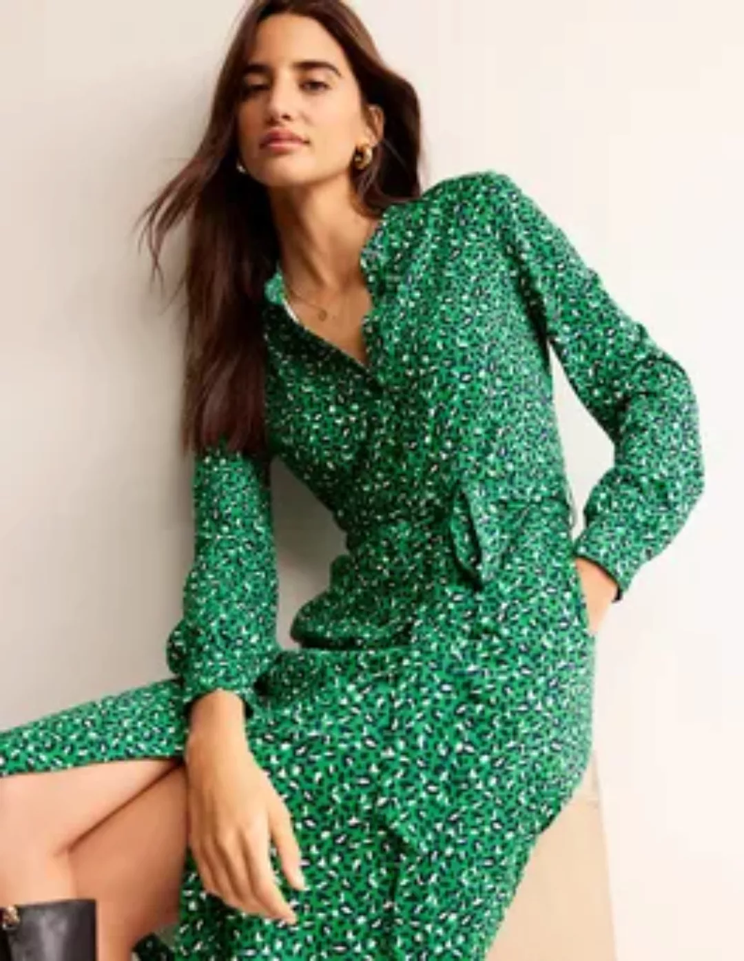 Julia Hemdblusenkleid aus Jersey Damen Boden, Grünes Tamburin, Tiermuster günstig online kaufen