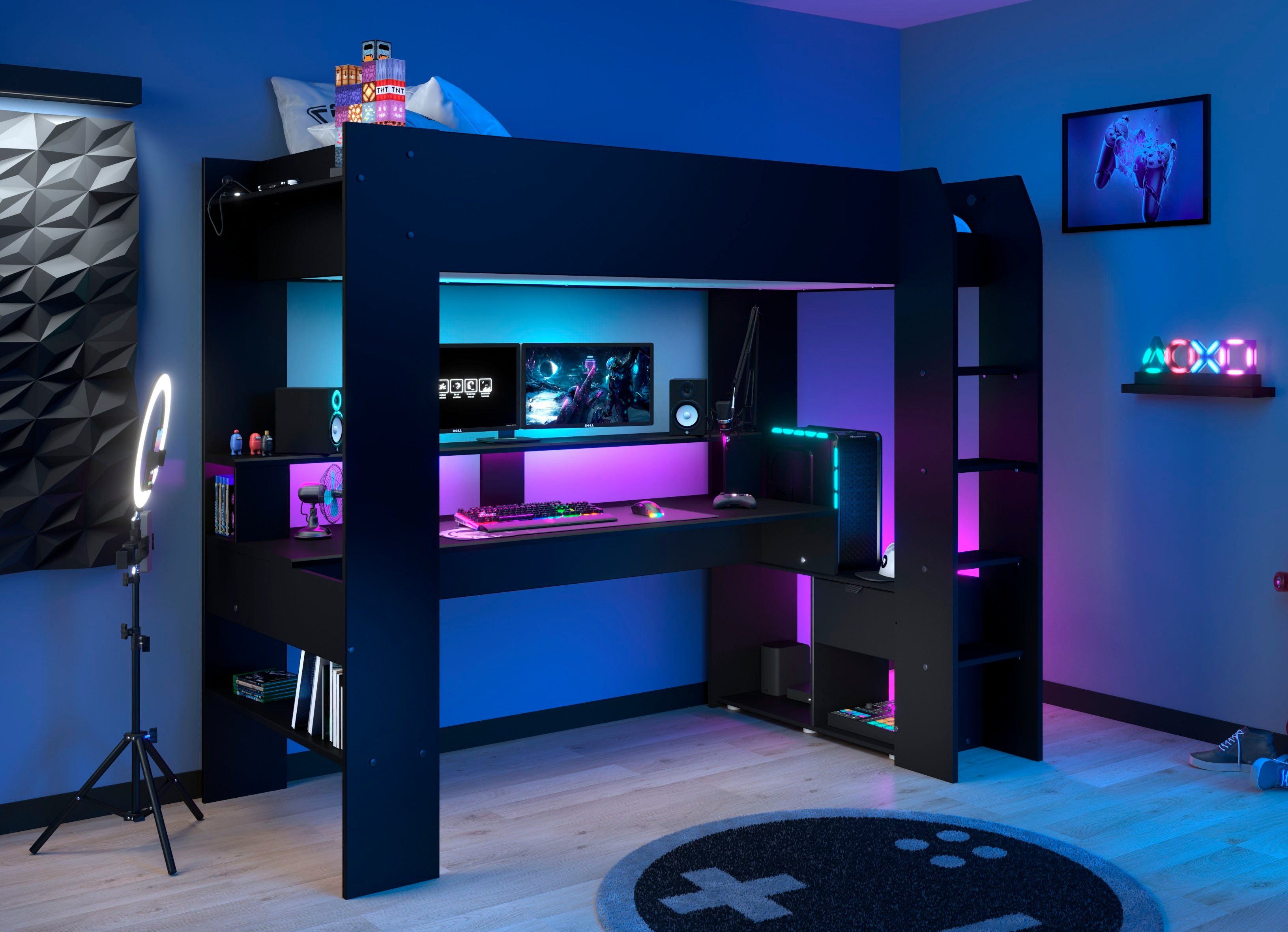 Parisot Hochbett Gaming-Bett, mit Schreibtisch, USB günstig online kaufen