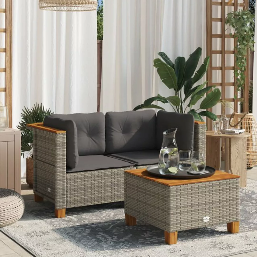 vidaXL Loungesofa Garten-Ecksofas mit Kissen 2 Stk. Grau Poly Rattan, 2 Tei günstig online kaufen