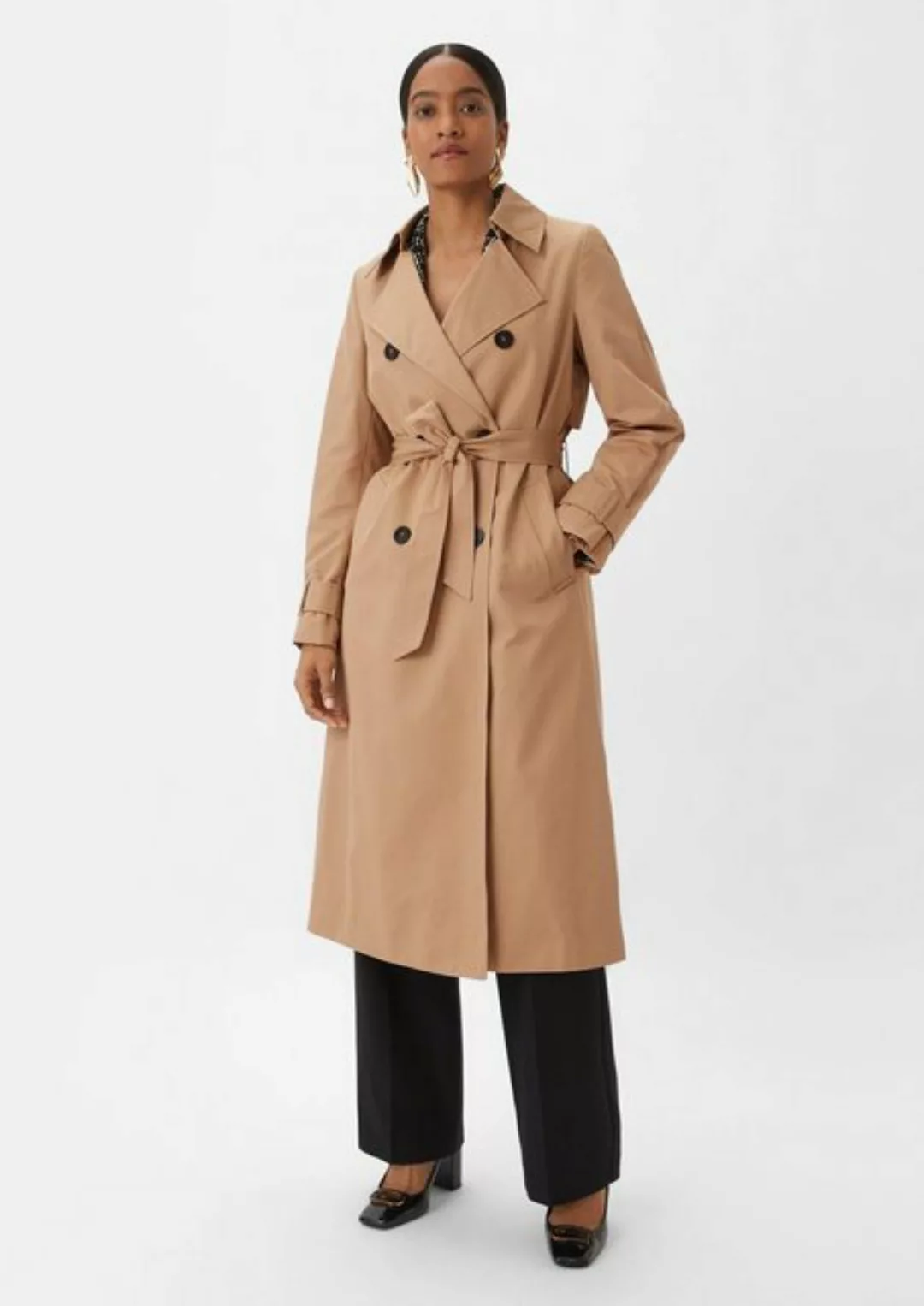 Comma Langmantel Trenchcoat mit Bindegürtel Zierknopf günstig online kaufen