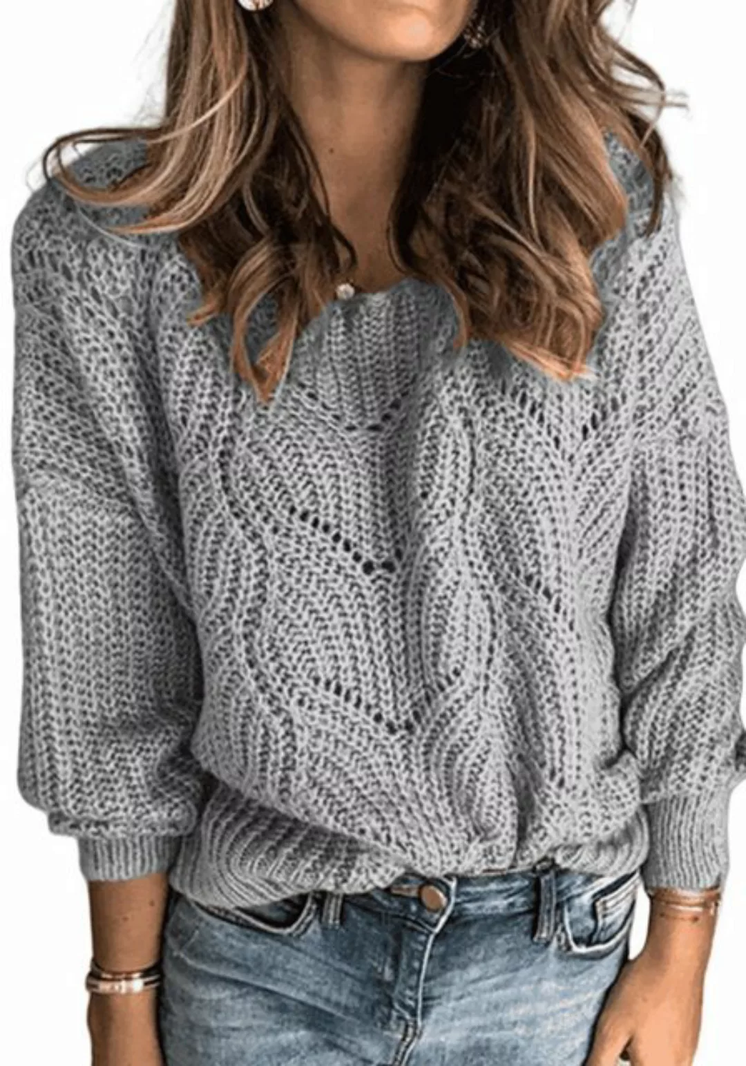 Nebelmeer Strickpullover Rundhalsausschnitt Pullover Damen Basic Shirt Pull günstig online kaufen