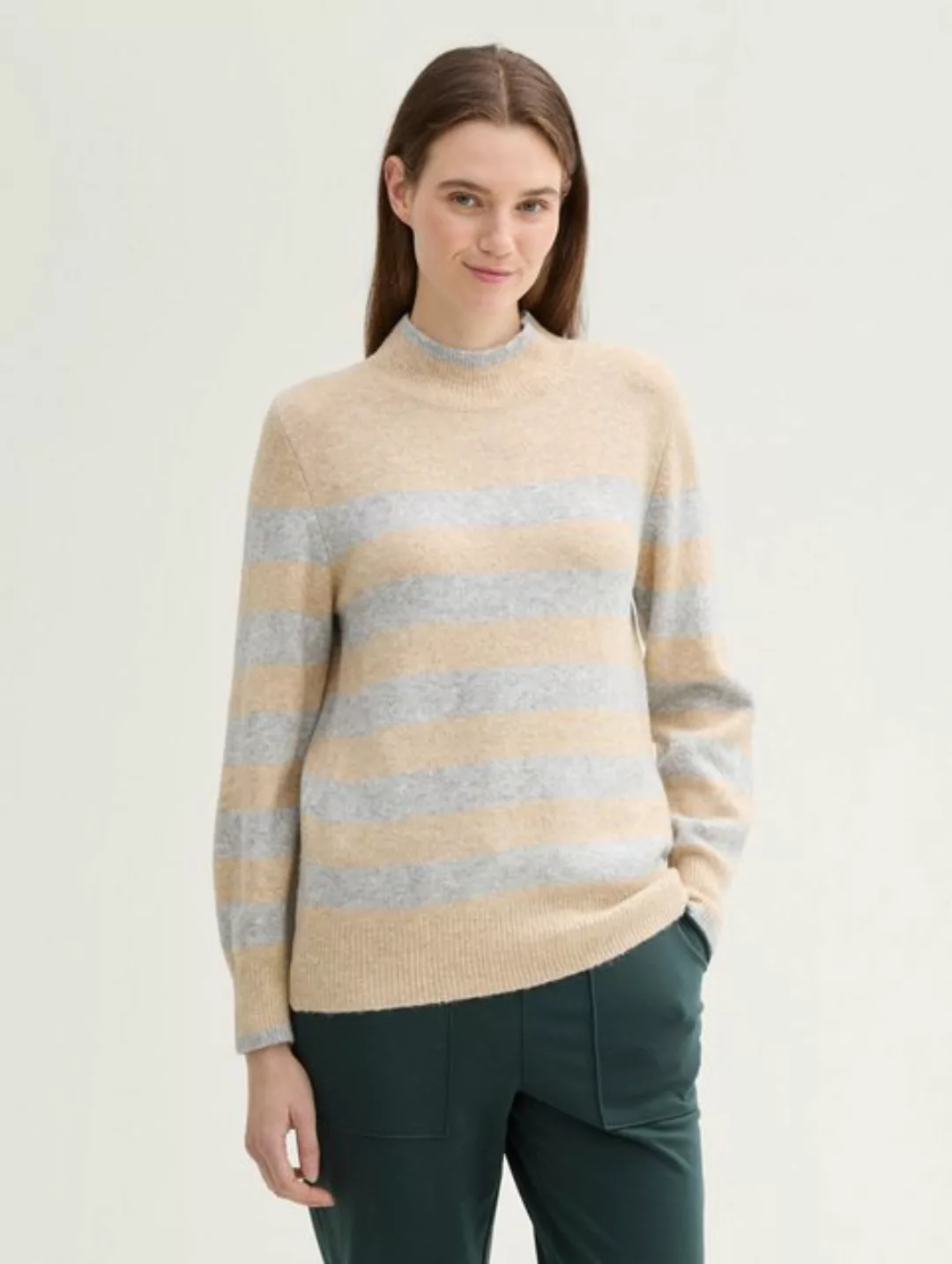 TOM TAILOR Denim Strickpullover Gestreifter Pullover mit Stehkragen günstig online kaufen