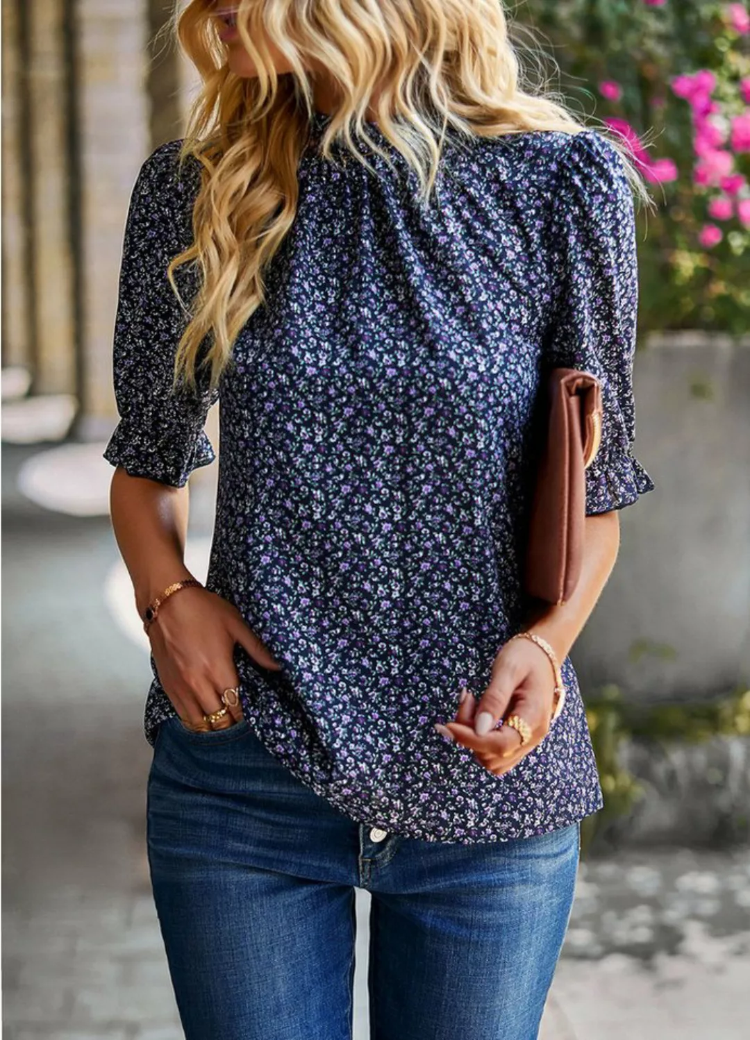 BlauWave Druckbluse Lässiges Shirt mit Blumendruck für Frauen (Geeignet für günstig online kaufen