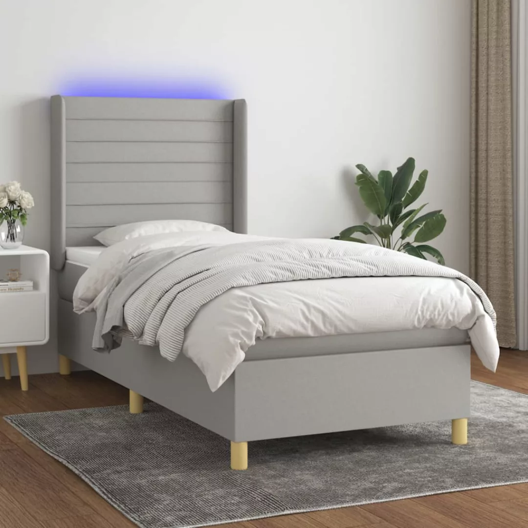 vidaXL Boxspringbett Boxspringbett mit Matratze LED Hellgrau 100x200 cm Sto günstig online kaufen