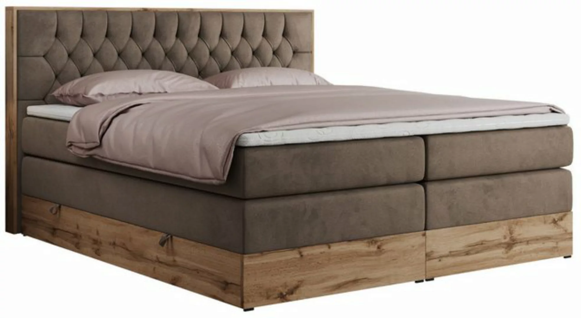 DB-Möbel Boxspringbett "KING LETTO" (Holzrahmen in Eiche-Optik, Topper T-25 günstig online kaufen