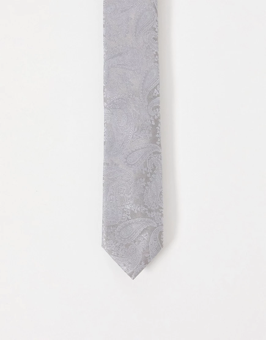 ASOS DESIGN – Schmale Krawatte mit Paisley-Muster in Silber günstig online kaufen