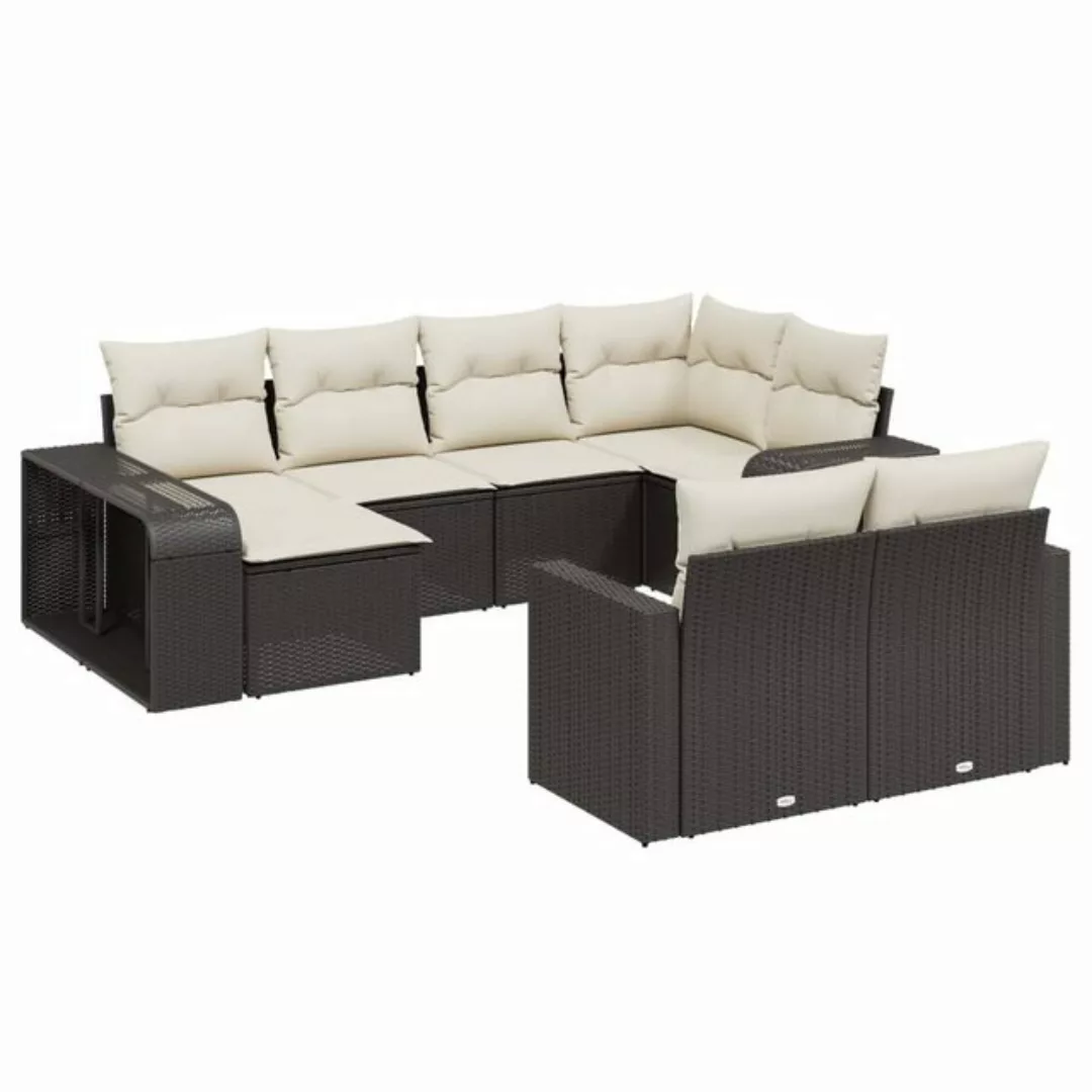 vidaXL Sofaelement 10-tlg. Garten-Sofagarnitur mit Kissen Schwarz Poly Ratt günstig online kaufen