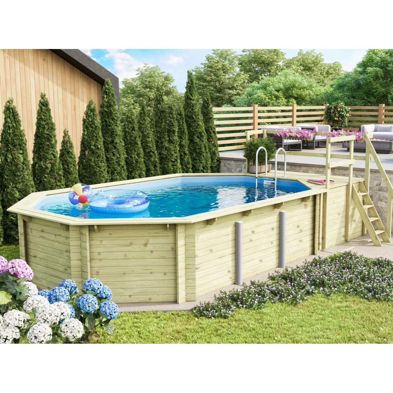 Karibu Pool 4 Set C inkl. Filteranlage Skimmer mit zwei Sonnenterrassen günstig online kaufen