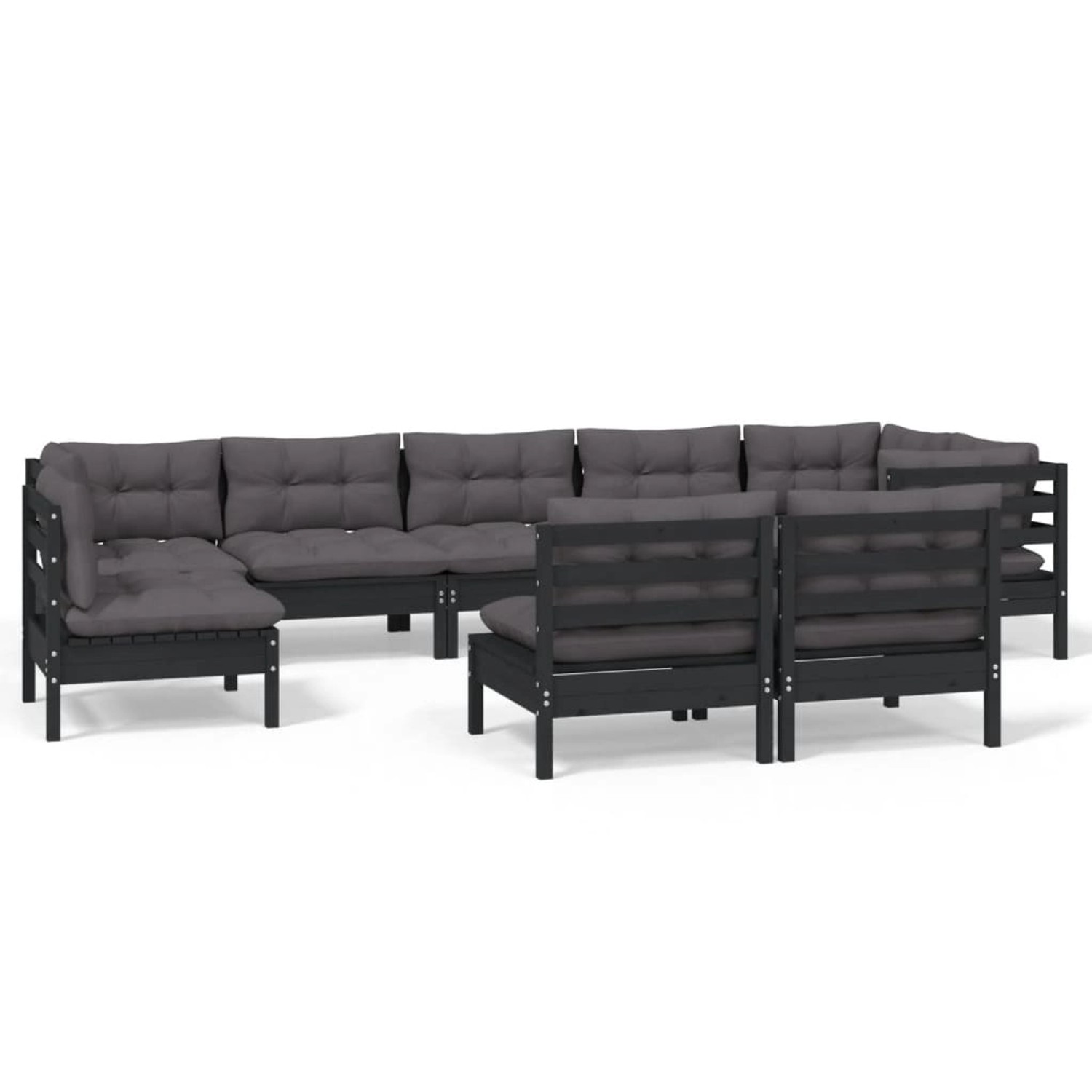 vidaXL 9-tlg Garten-Lounge-Set mit Kissen Schwarz Massivholz Kiefer Modell günstig online kaufen