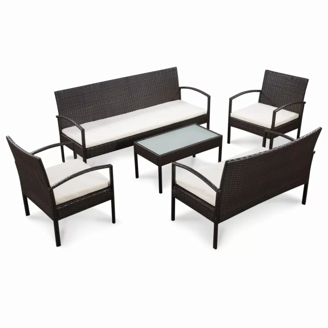 5-tlg. Garten-lounge-set Mit Auflagen Poly Rattan Braun günstig online kaufen