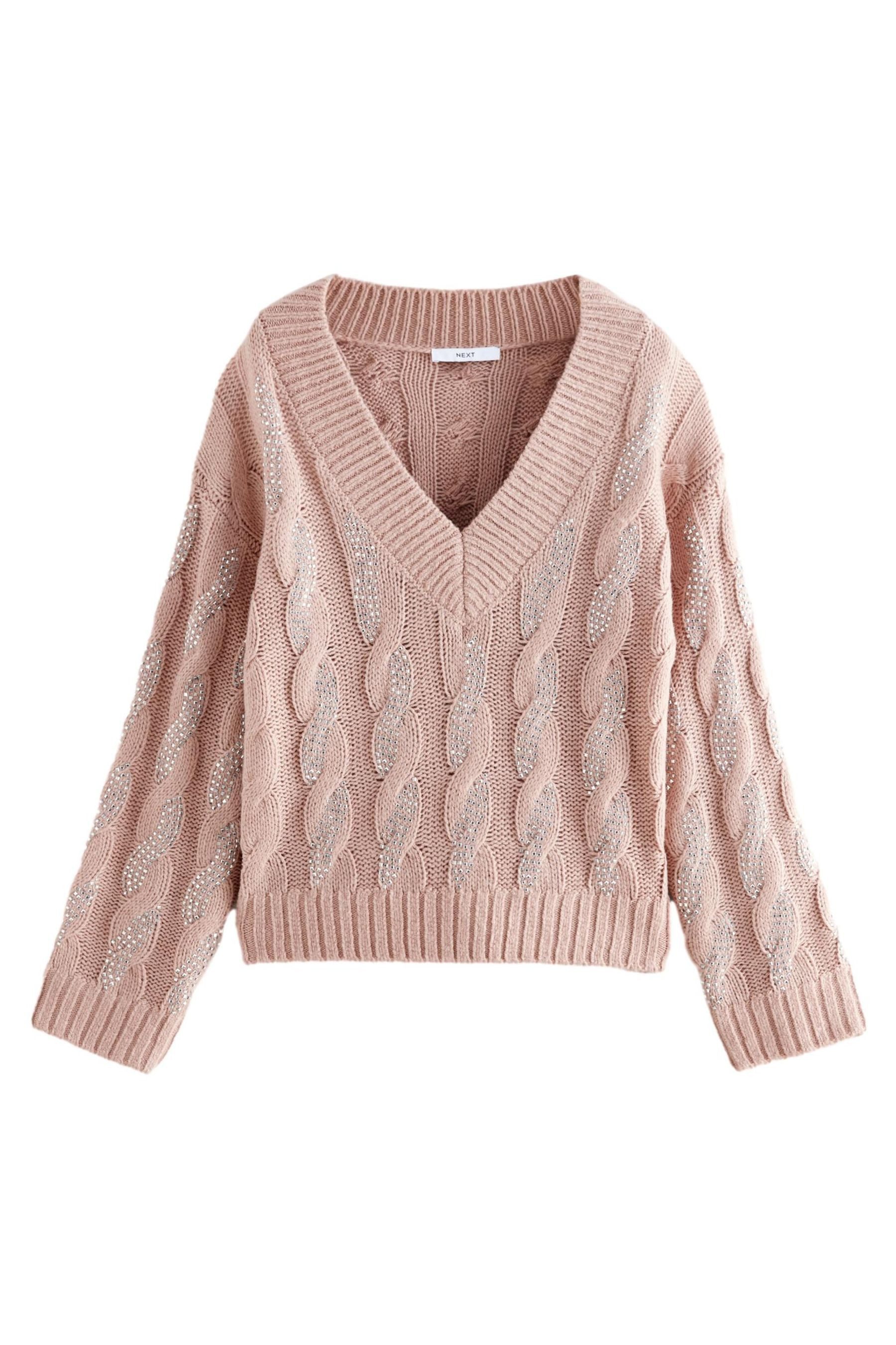 Next V-Ausschnitt-Pullover Funkelnder Strickpullover mit Zopfmuster günstig online kaufen