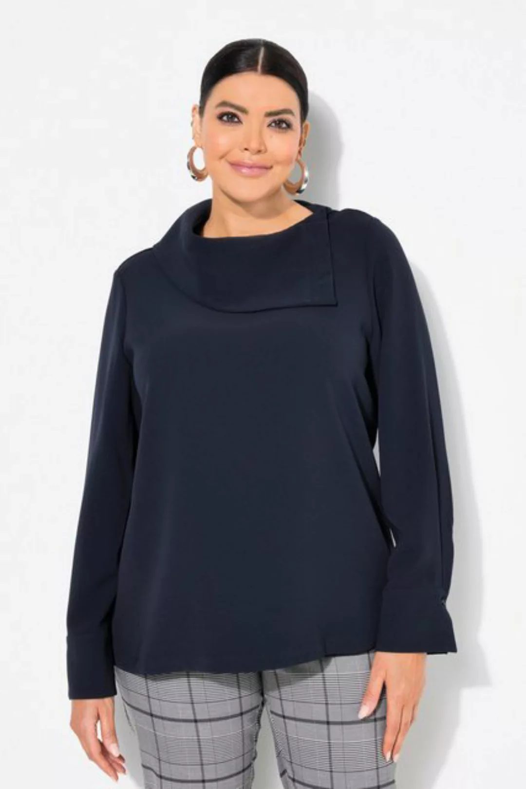 Ulla Popken Druckbluse Acetat-Bluse asymmetrischer Hemdkragen Langarm günstig online kaufen