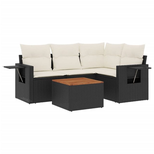 vidaXL Sofaelement 5-tlg. Garten-Sofagarnitur mit Kissen Schwarz Poly Ratta günstig online kaufen